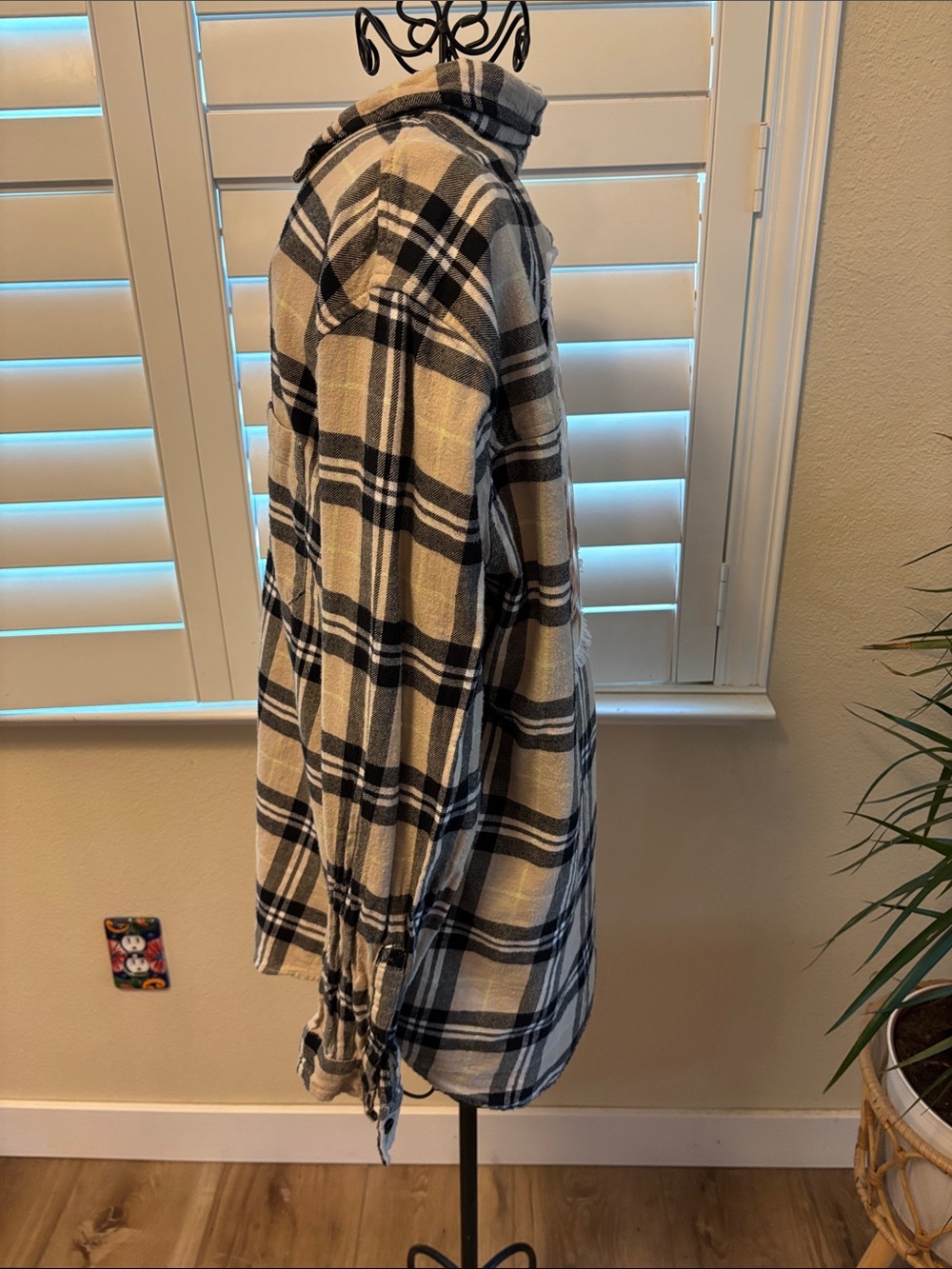 Handmade one of a kind Plaid Cow Patch Long-Sleeve Button-Up Shirt - Picture 6 of 6